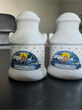 Catalina Island  White Ceramic Salt & Pepper Shakers with Sailboat Decal